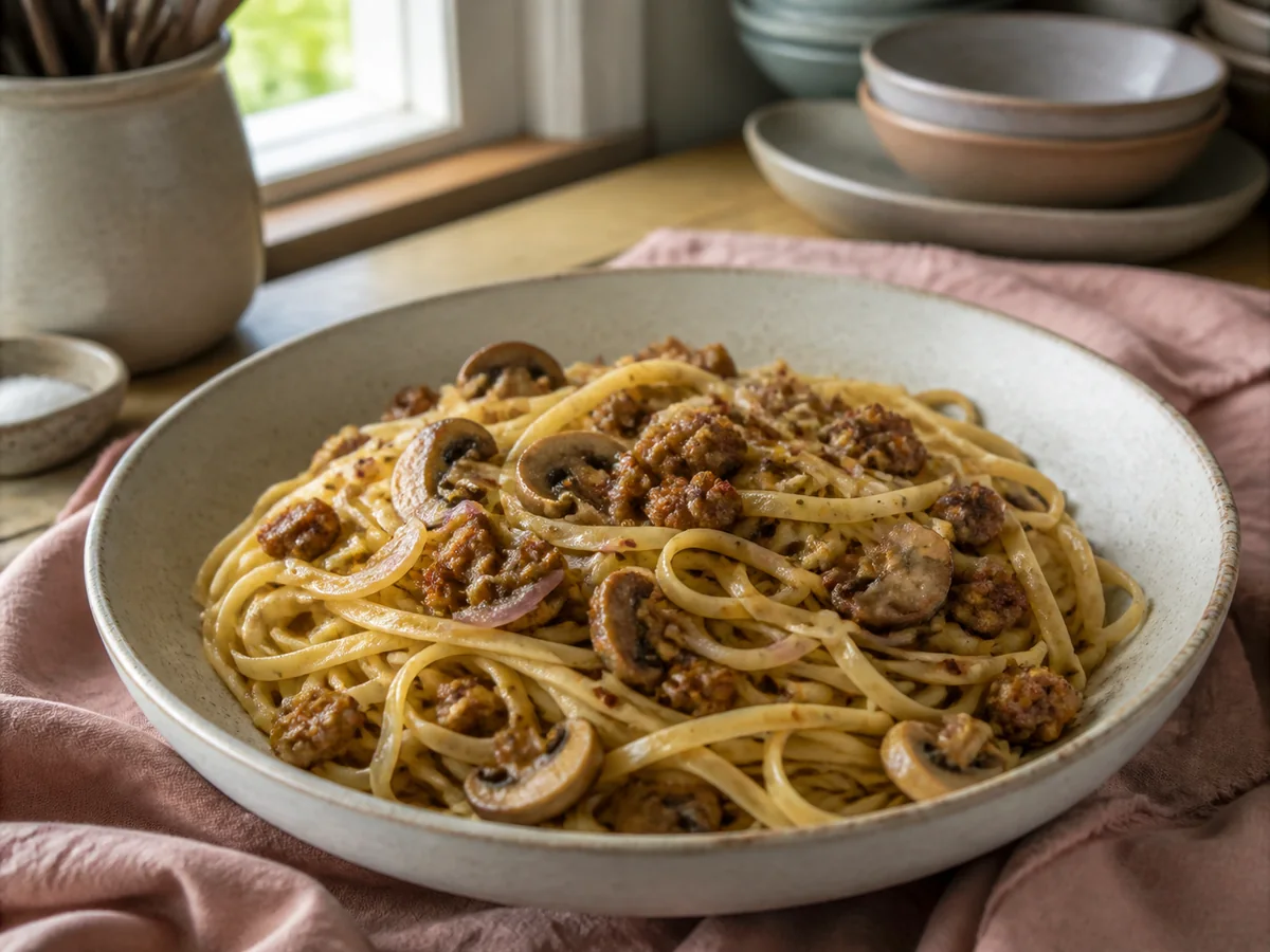 20-Minute Spicy Sausage & Mushroom Pasta
