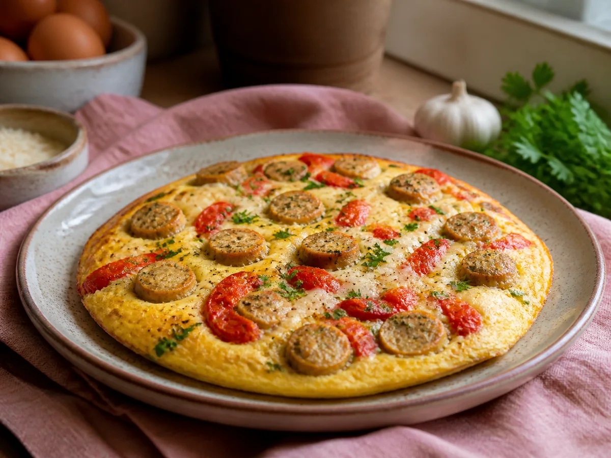 al fresco Roasted Pepper and Asiago Chicken Sausage Frittata