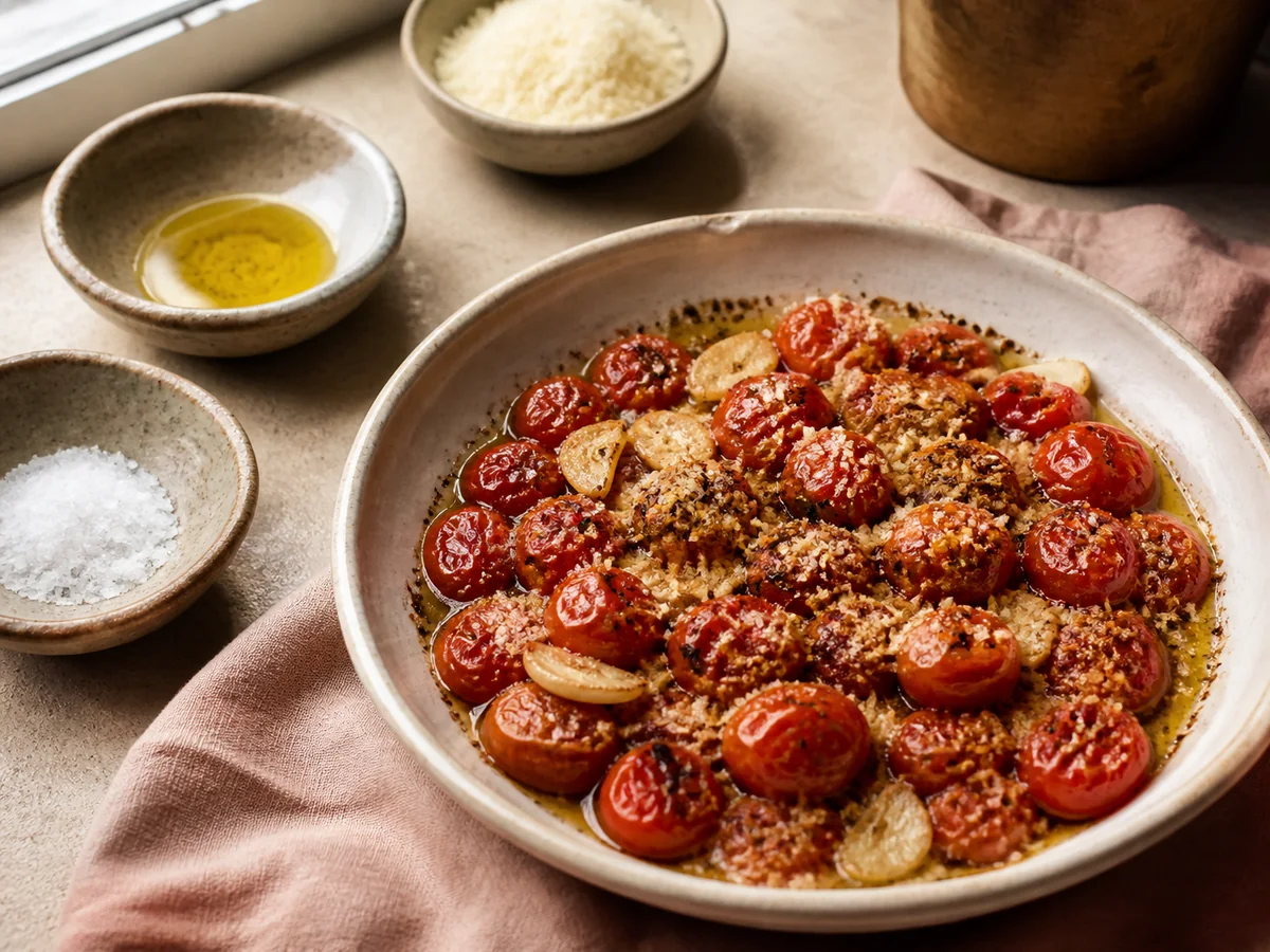 Alkapal's Easy Microwave Garlicky "Roasted" Cherry Tomatoes Recipe