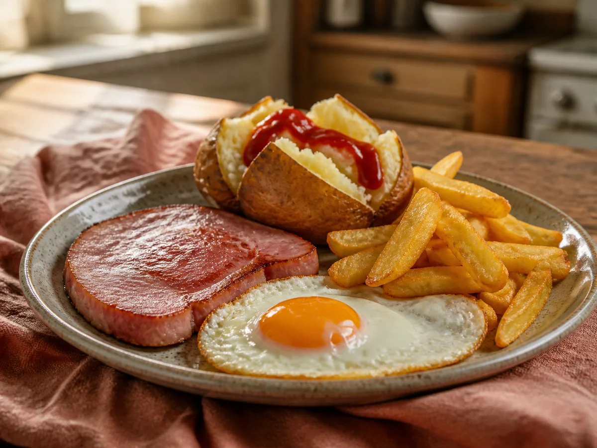 All-in-one gammon, egg & chips
