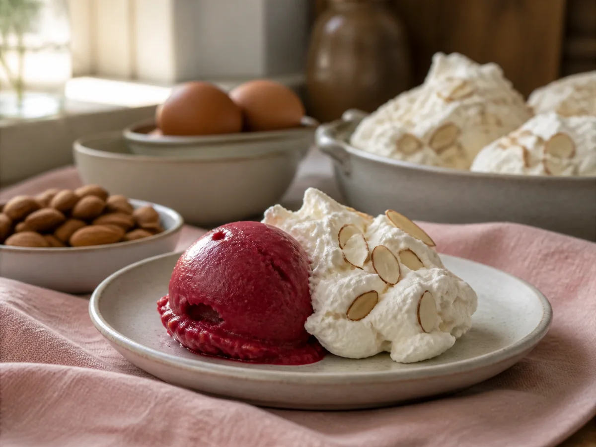Almond Meringue Recipe with Raspberry Sorbet