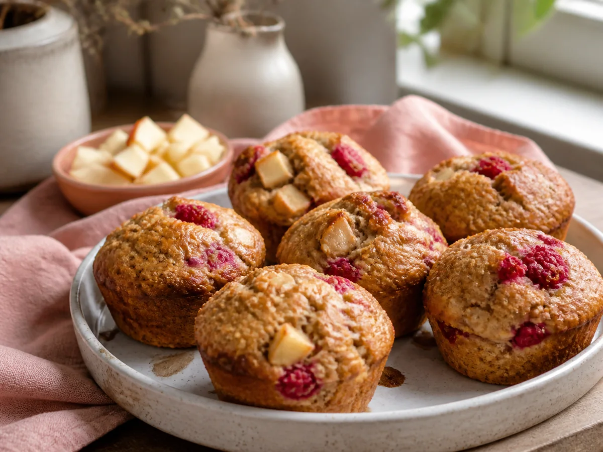 Apple & raspberry breakfast muffins