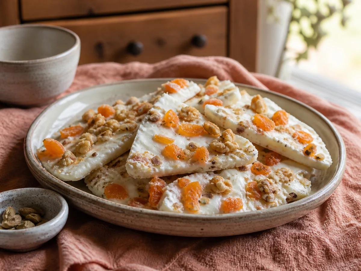 Cardamom Apricot & Walnut Frozen Yogurt Bark