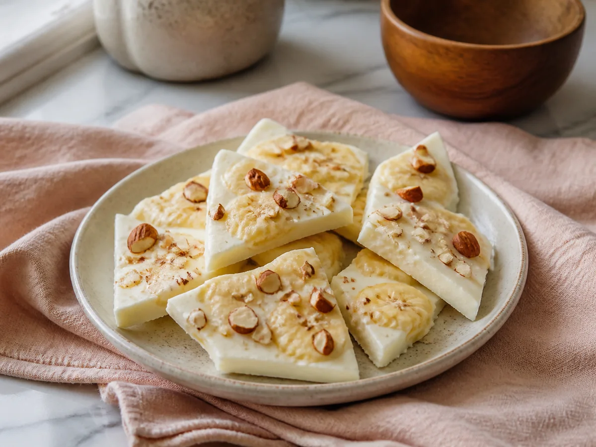 Cardamom Banana & Almond Frozen Yogurt Bark