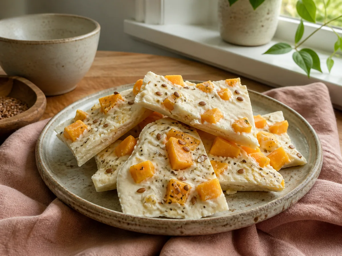 Cardamom Mango & Flax Frozen Yogurt Bark