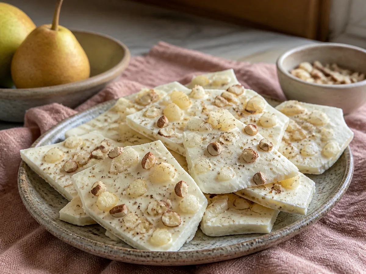 Cardamom Pear & Almond Frozen Yogurt Bark