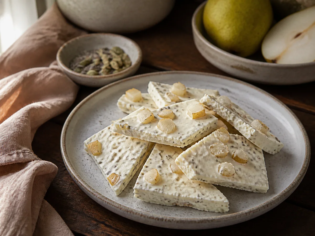 Cardamom Pear & Chia Frozen Yogurt Bark