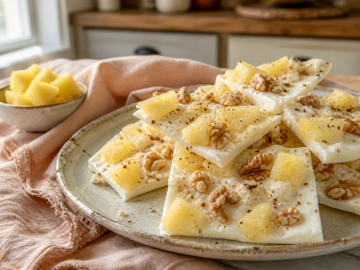 Cardamom Pineapple & Walnut Frozen Yogurt Bark