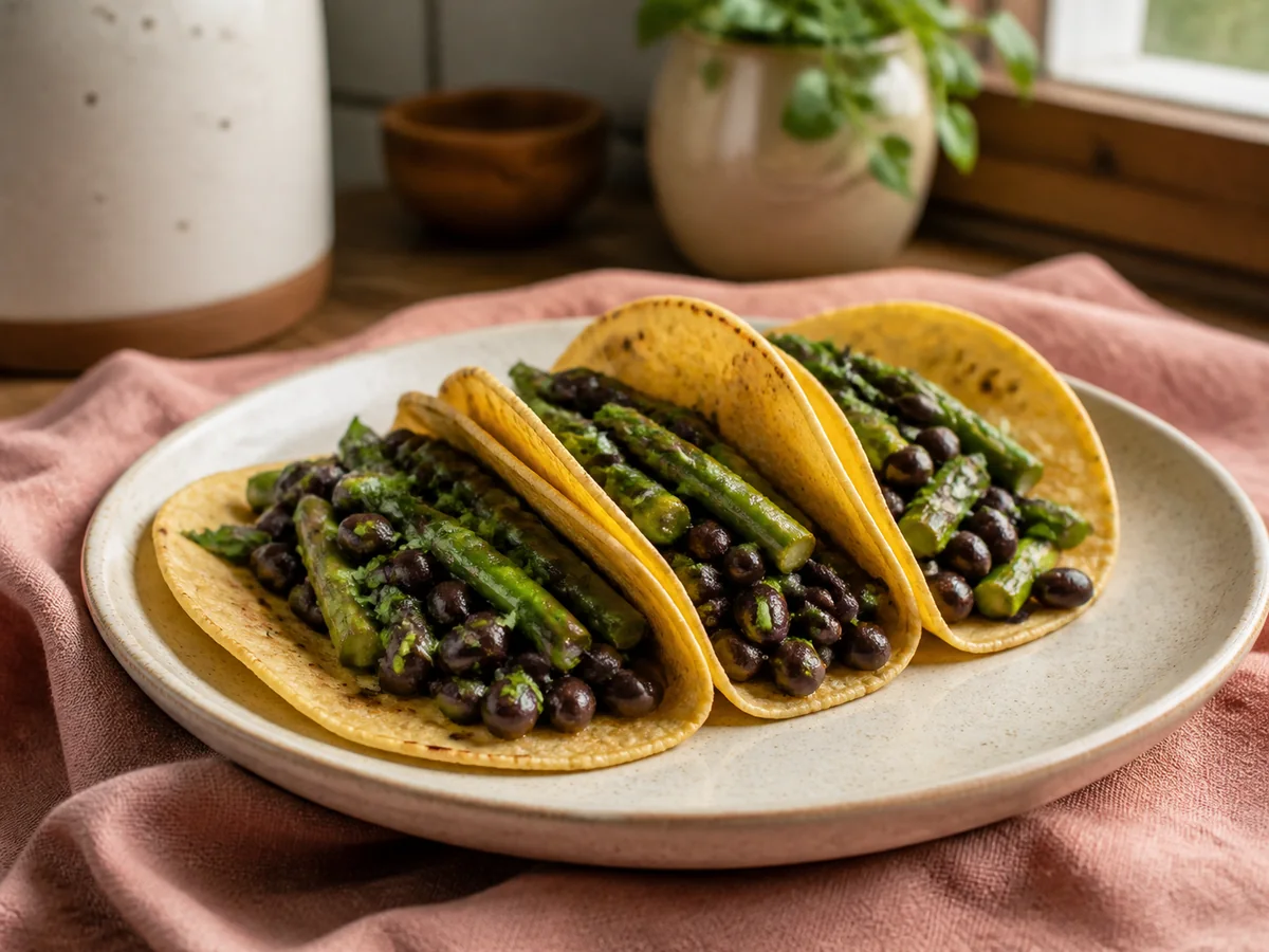 Cilantro Lime Black Bean & Asparagus Tacos
