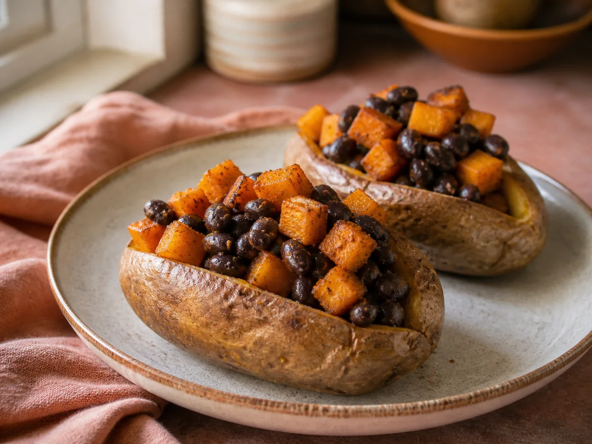 Cinnamon Cumin Black Bean & Butternut Squash Loaded Potatoes