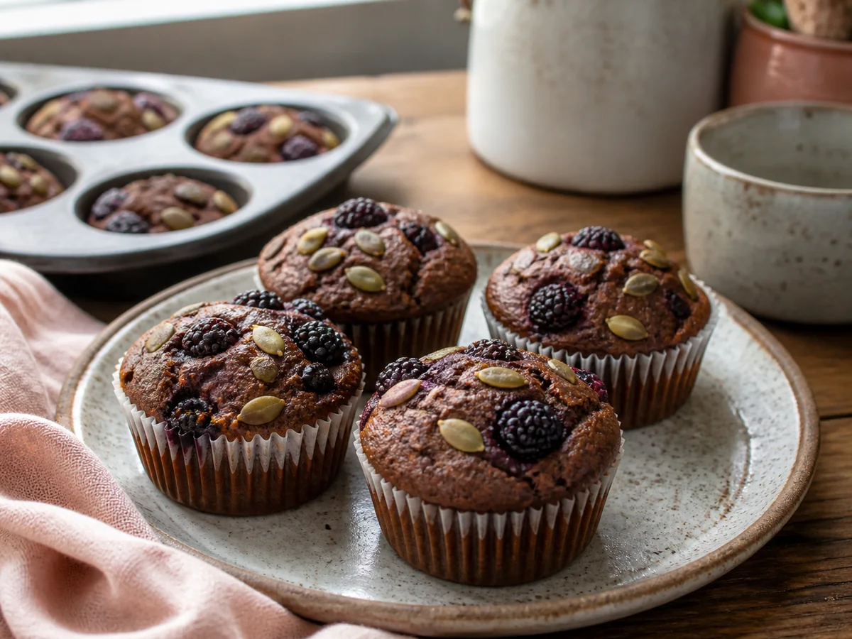 Cocoa Blackberry & Pumpkin Seed Muffins