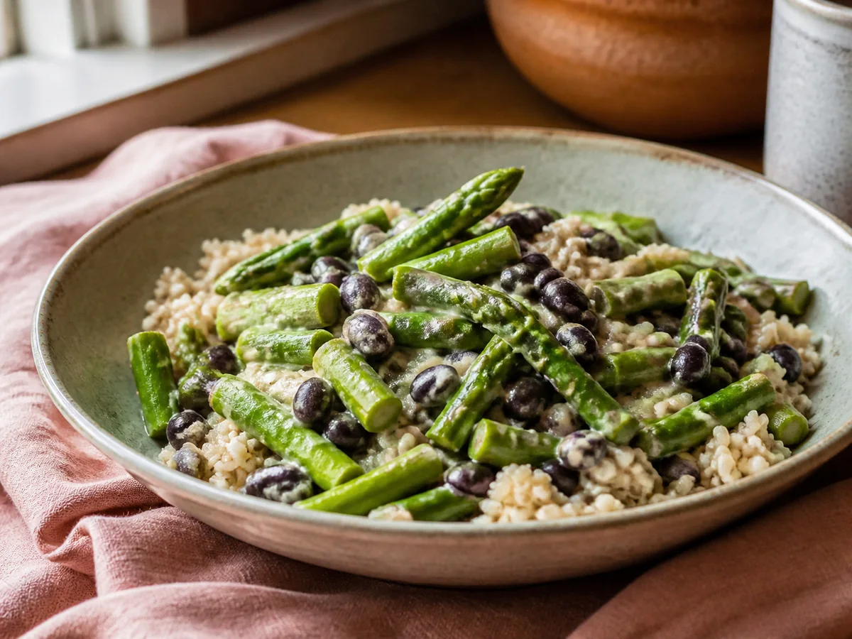 Coconut Lime Black Bean & Asparagus Stir-Fry with Brown Rice