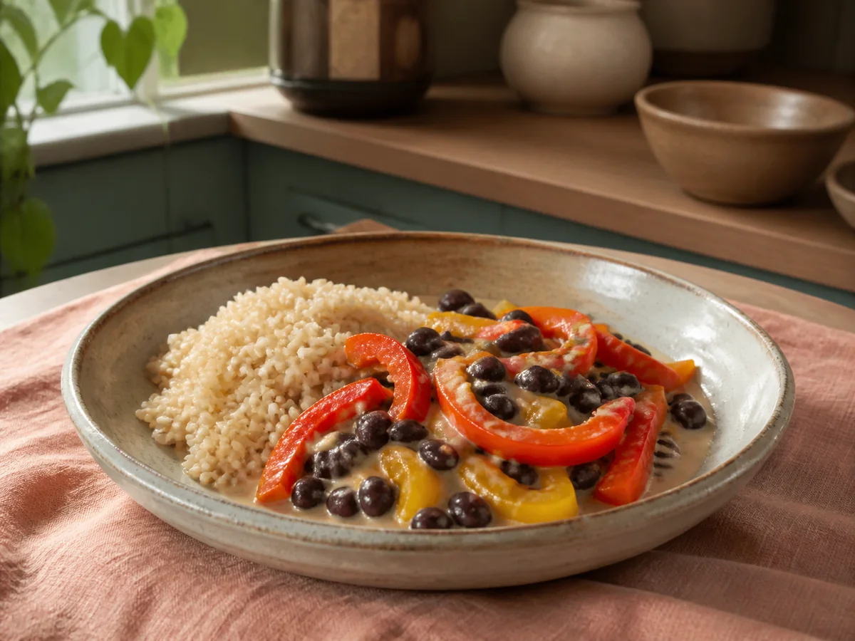 Coconut Lime Black Bean & Bell Pepper Stir-Fry with Brown Rice
