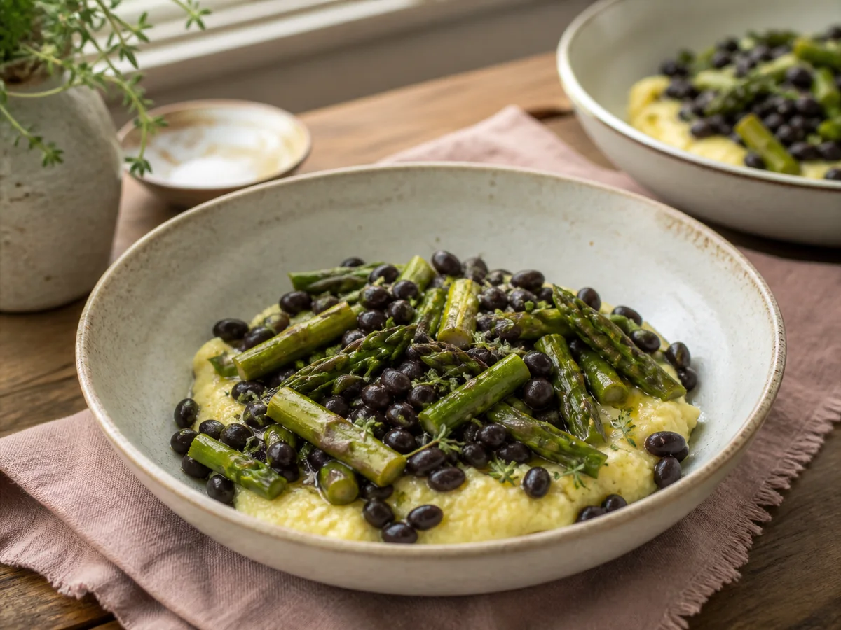 Dijon Thyme Black Bean & Asparagus Polenta Bowls