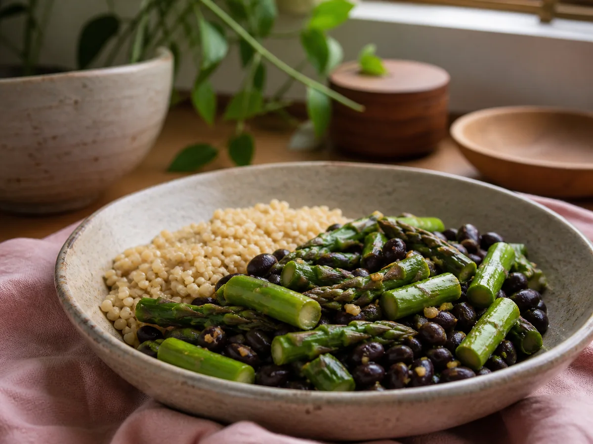 Garlic Adobo Black Bean & Asparagus Stir-Fry with Millet