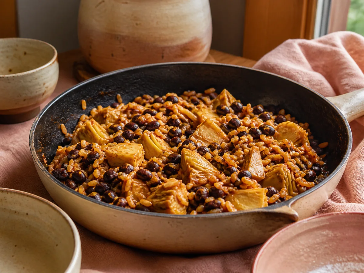 Gochujang Ginger Black Bean & Artichoke One-Pot Skillet