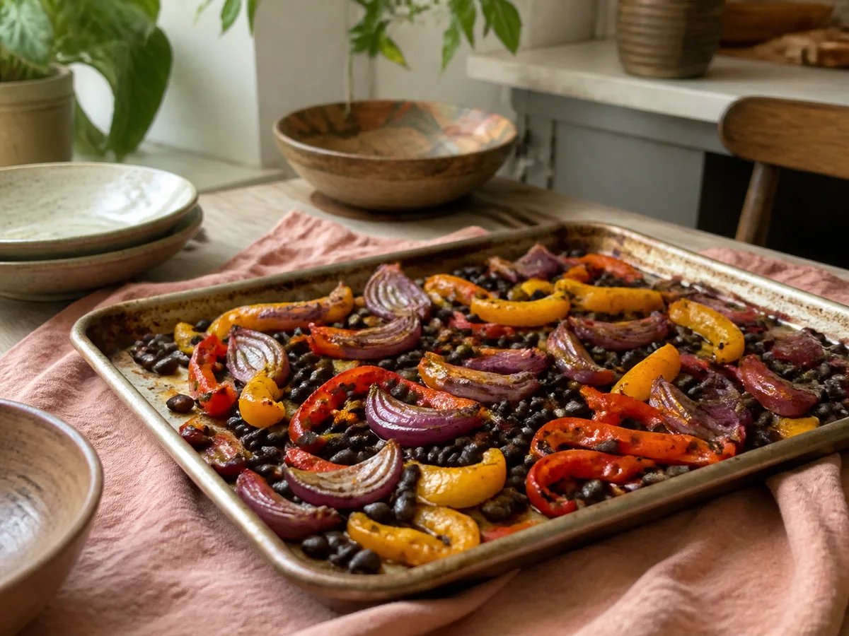 Harissa Lemon Black Bean & Bell Pepper Sheet-Pan Supper