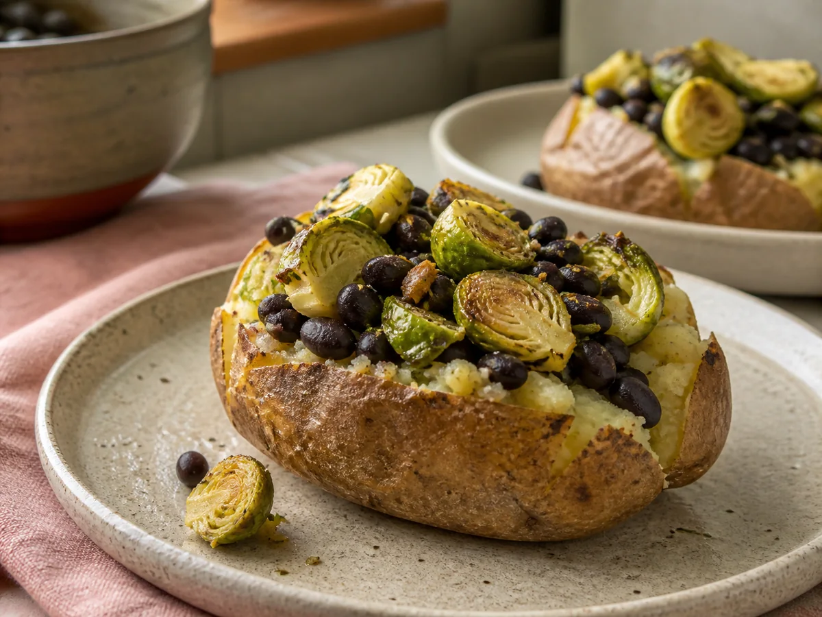 Lemony Oregano Black Bean & Brussels Sprout Loaded Potatoes