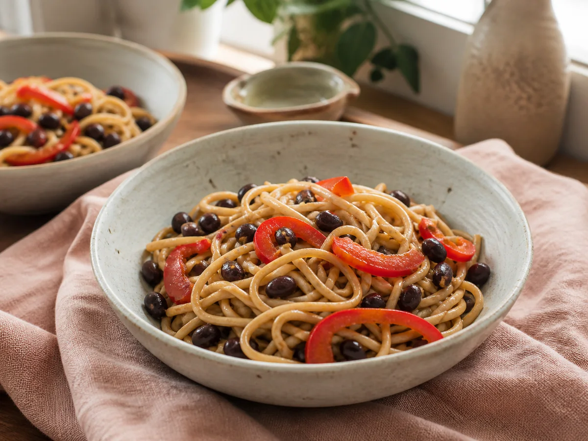Miso Ginger Black Bean & Bell Pepper Noodle Bowls