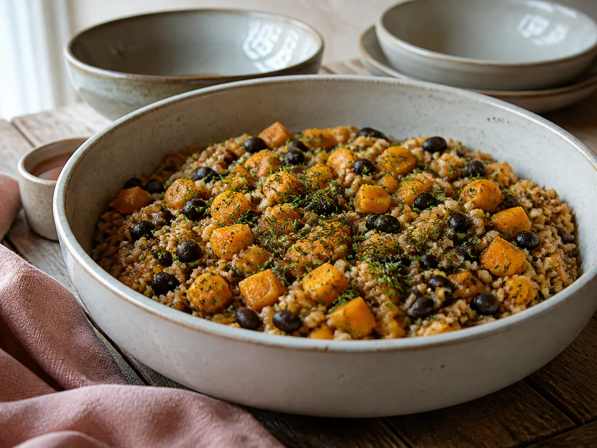 Mustard Dill Black Bean & Butternut Squash Rice Skillet