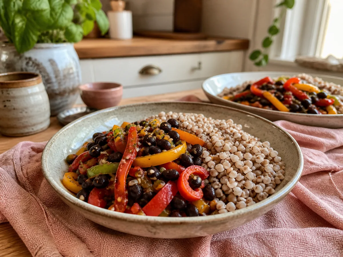 Sesame Ginger Black Bean & Bell Pepper Stir-Fry with Buckwheat