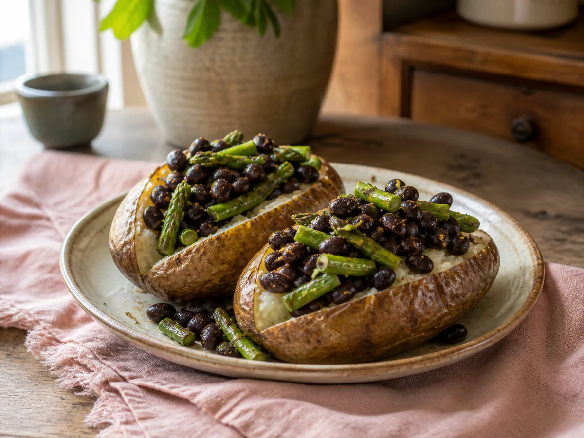 Southern Smoky Black Bean & Asparagus Loaded Potatoes