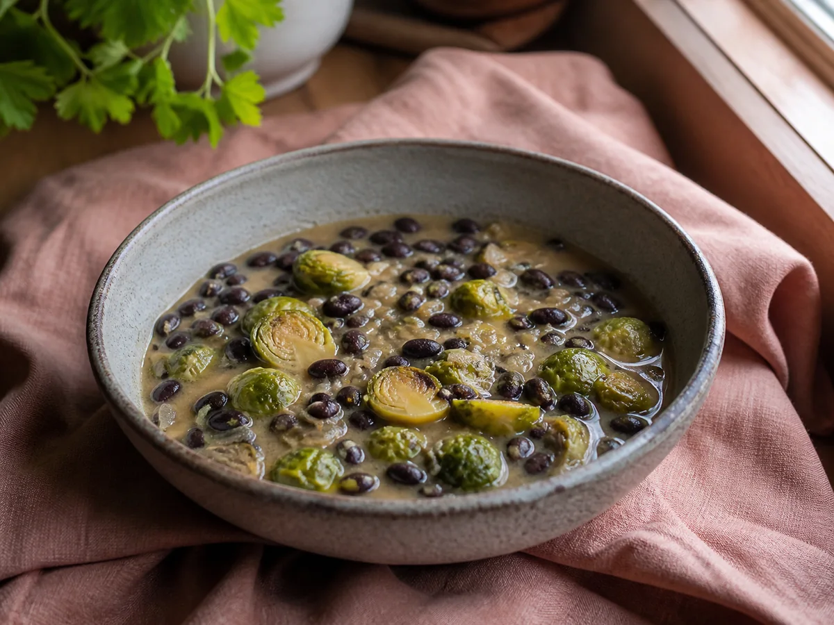 Tahini Lemon Black Bean & Brussels Sprout Stew