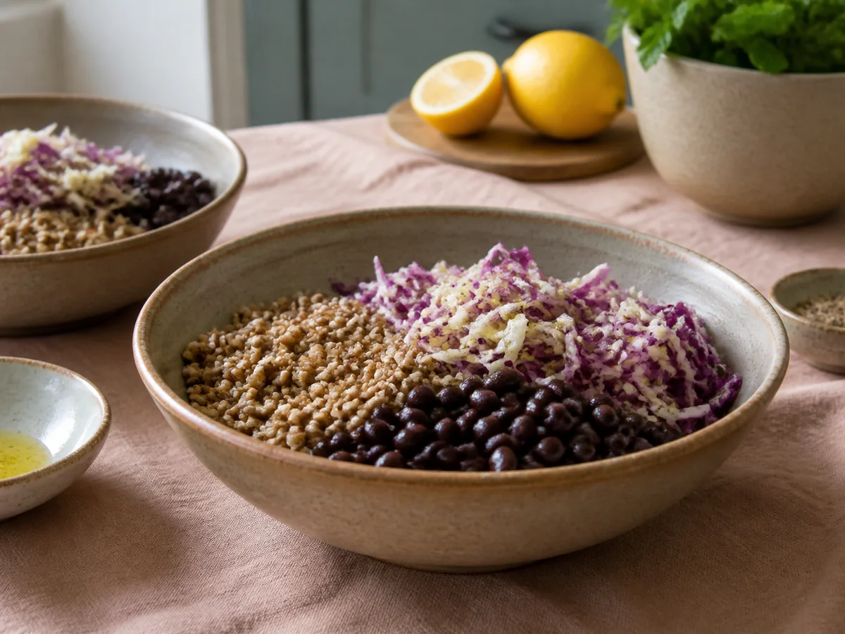 Tahini Lemon Black Bean & Cabbage Buckwheat Bowls