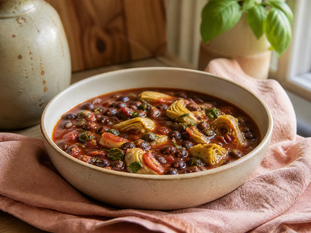 Tomato Basil Black Bean & Artichoke Stew