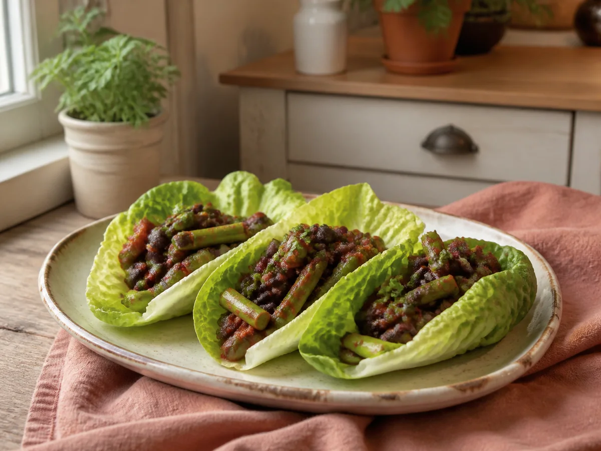 Tomato Basil Black Bean & Asparagus Lettuce Cups