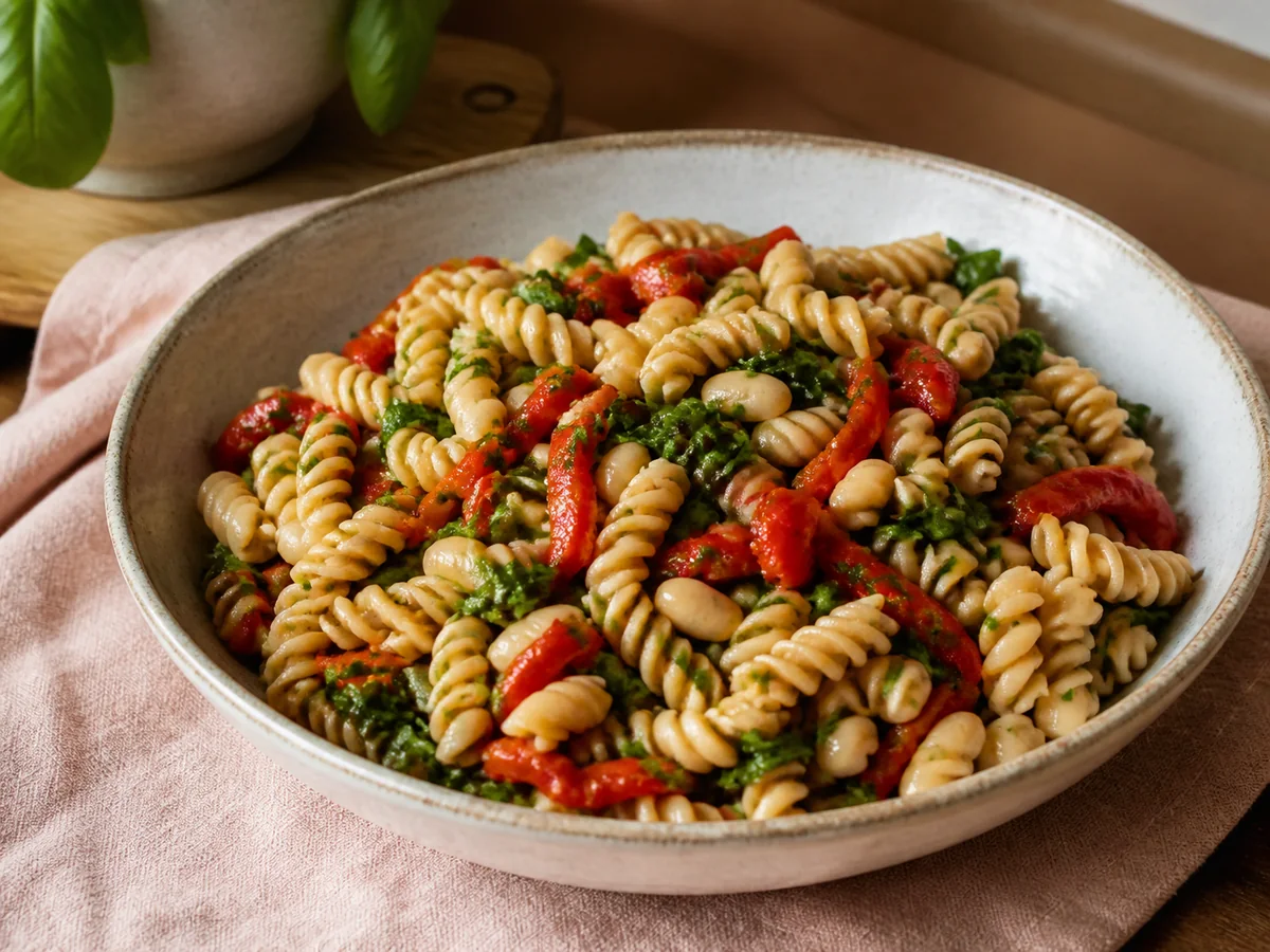 White Bean & Roasted Pepper Pasta Salad